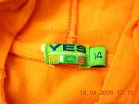 Oranžové tričko s kapucňou yes kids, 146