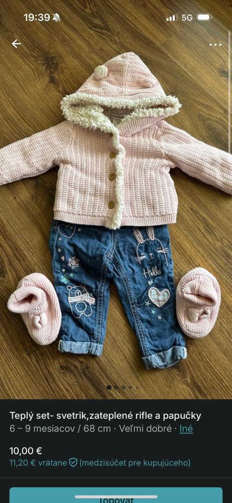 Teple oblečenie - svetrik, rifle a papučky, 68–80