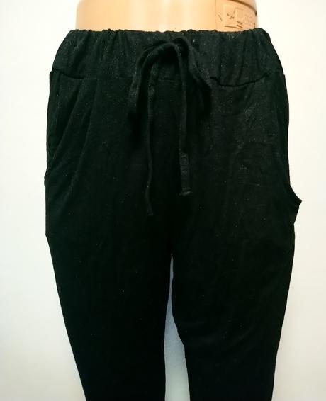 Dámske lesklé čierne rayon nohavice, sisters, s