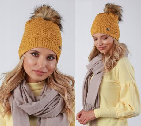 Teplá dámska čiapka hrd žltá, 
