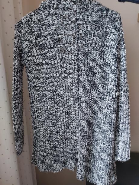 Teplý pletený štrikovaný strakatý sveter kardigan, amisu,xs