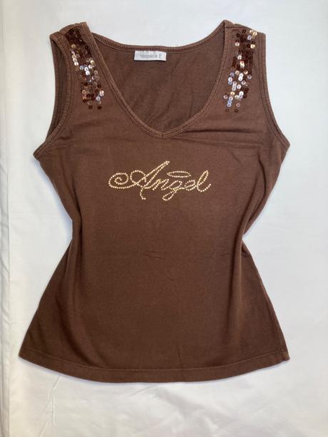 Dámske y2k tielko s kamienkovým nápisom, s