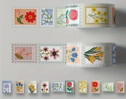 Samolepky poštové známky s kvetmi 20ks,