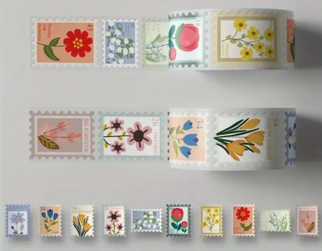 Samolepky poštové známky s kvetmi 20ks, 