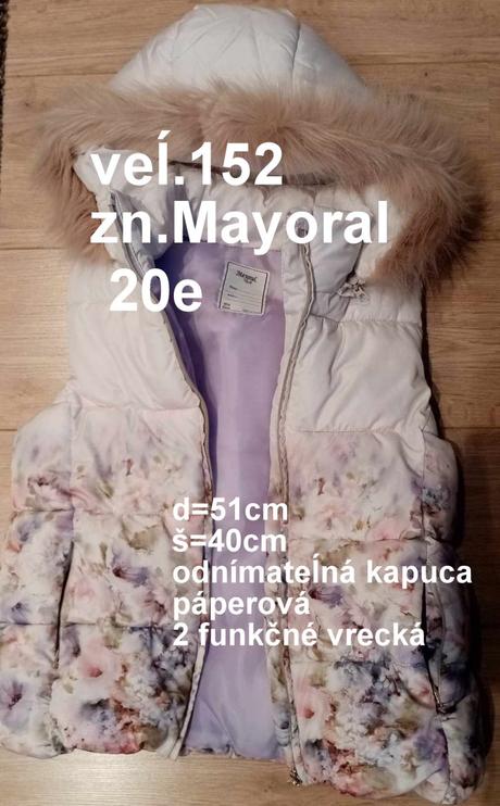 Dievčenská zateplená vesta veĺ.152, zn.mayoral, mayoral,152