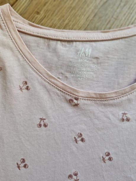 Tricko h&m jemna ruzova s ceresnami kratky rukav, h&m,134