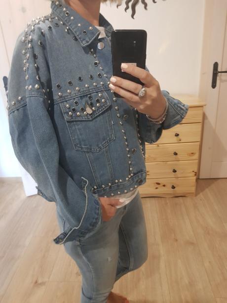 Stylova oversize vybijana jeansova bunda.nova, l / m