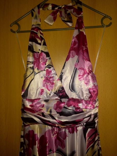 Ružové- pestrofarebné šaty pod kolena, 40