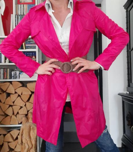 Krikľavo neonovo ružový plášť tenký, trenčkot, s