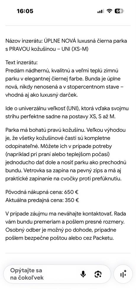 Nová luxusna parka s kožušinou veľkosť uni xs -m, m / xs