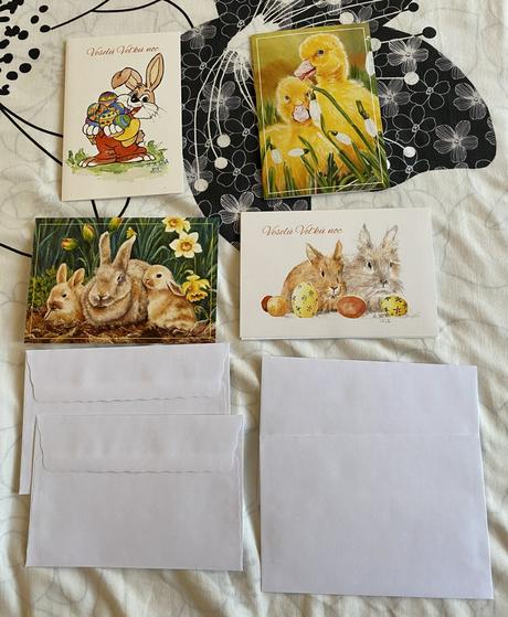 Pohľadnice s obálkou - veľká noc, jar - zajkovia,