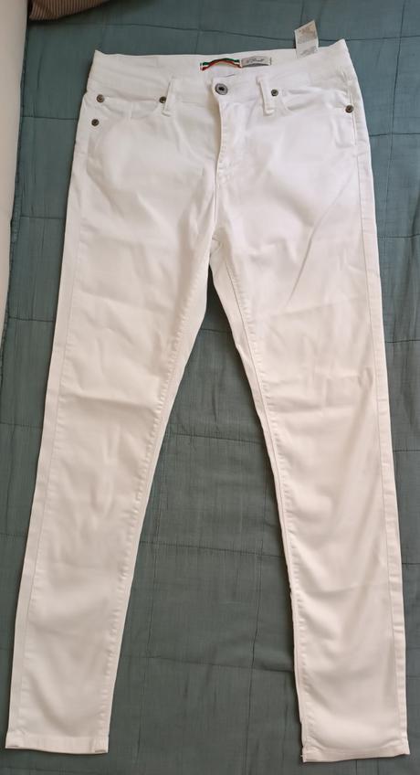 Biele elastické nohavice, pleas,s
