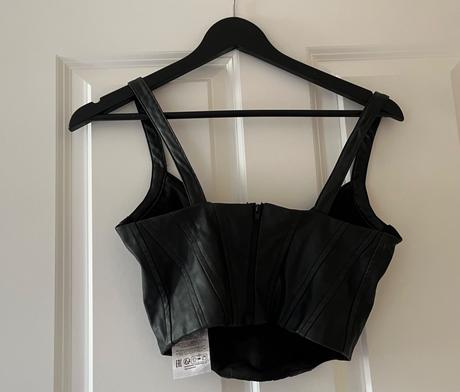Čierny korzetový koženkový crop top, amisu, xs/34, amisu,xs