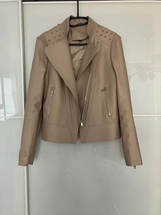 Bezova koženková bunda, s