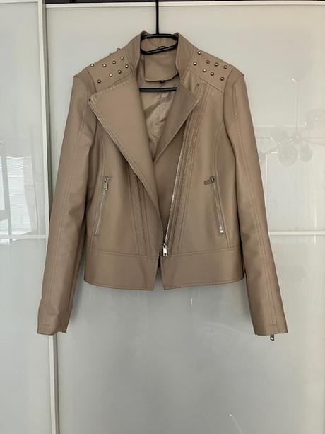 Bezova koženková bunda, s