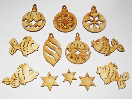 Vianočné ozdoby z dreva - sada 12 kusov,