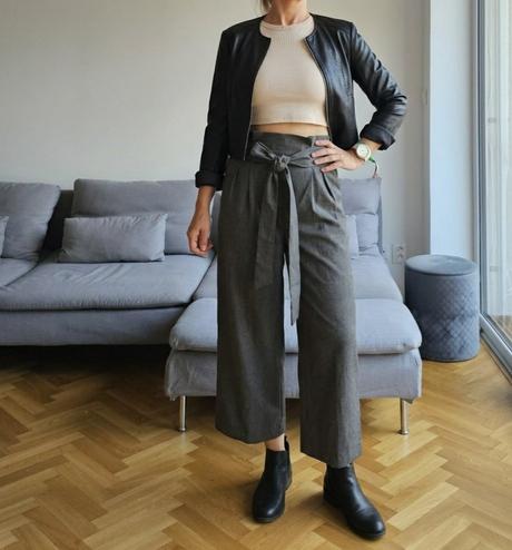 Nohavice crop s vysokým pásom a viazačkou, zara,s