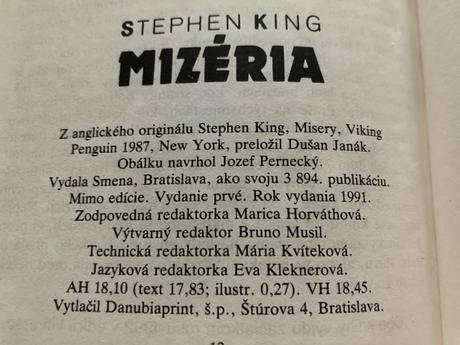 Mizéria king stephen-prvé vyd.1991, 