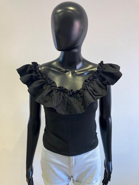 Dámsky top s volánom čierny skue (l), l