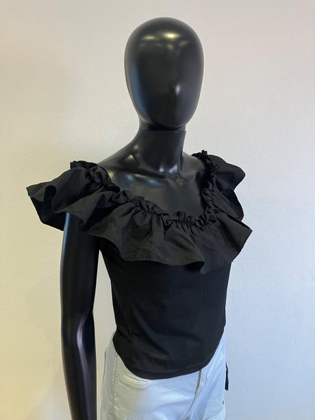 Dámsky top s volánom čierny skue (l), l