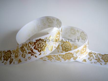 Rypsová stuha 25 mm - kvety zlaté, 