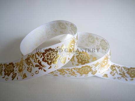 Rypsová stuha 25 mm - kvety zlaté,