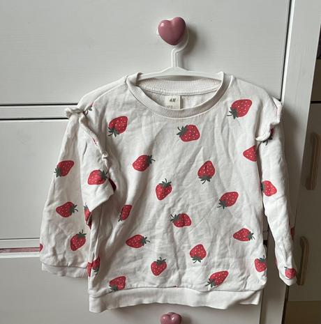 Krémová bavlnená mikina s jahodami, h&m, 98, h&m,98