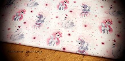 Bavlnená látka - jednorožce s labuťami- cena za 10, 