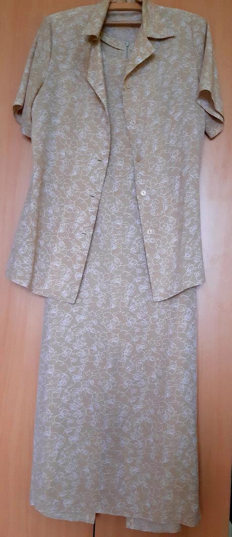 Elegantný kostým, šaty + blúzka, 42