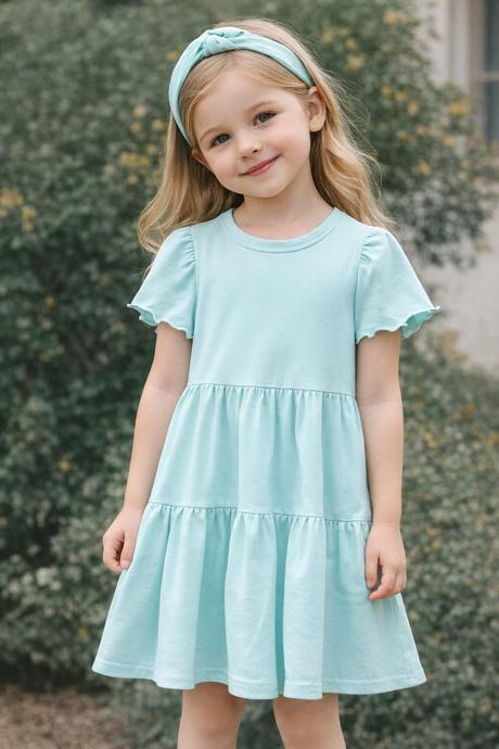 Dievčenské pohodlné bavlnené šaty jemná mätová, 128 - 158