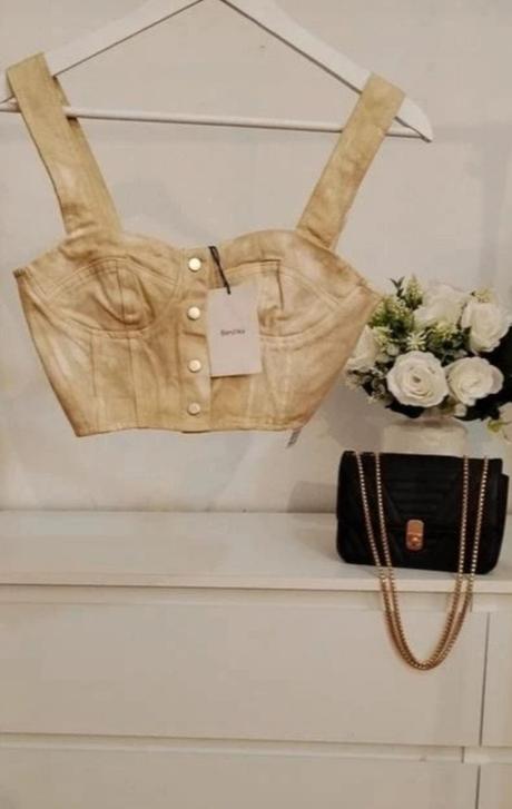 Rifľový korzetový top bershka push-up strih, 36 / s