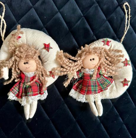 Vianočné ozdoby závesné bábiky látkové 2 ks, 