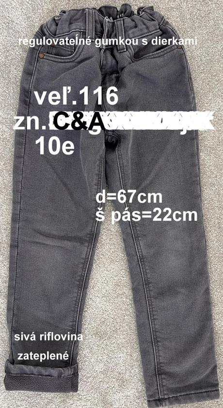 Zateplené rifle veĺ.116, zn.c&a, c&a,116