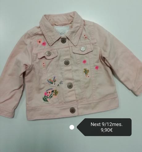 Vyšívaná ružová rifľová bunda next, next,80