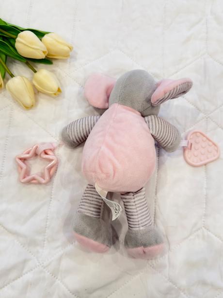 Rozkošný plyšový sloník s hryzátkom pre bábätko, 