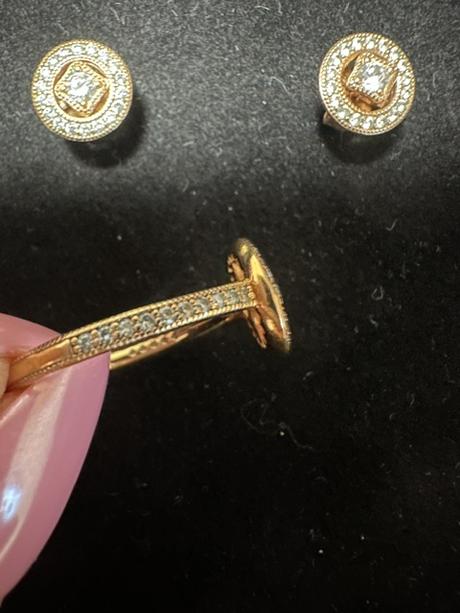 Náušnice + prsteň vo farbe gold rose zn. pandora, pandora
