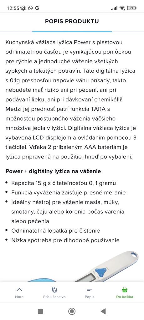 Digitálna lyžica na váženie, 