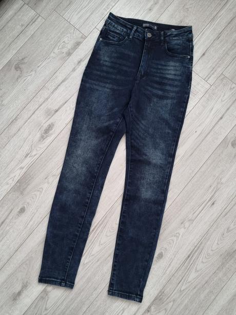 Tmavé skinny džínsy s vysokým pásom, denim,36