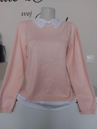 Krásny zaujímavý tenký dámsky svetrík, papaya,40