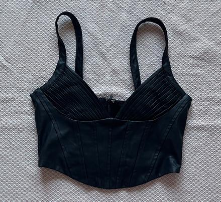 Čierny korzetový koženkový crop top, amisu, xs/34, amisu,xs