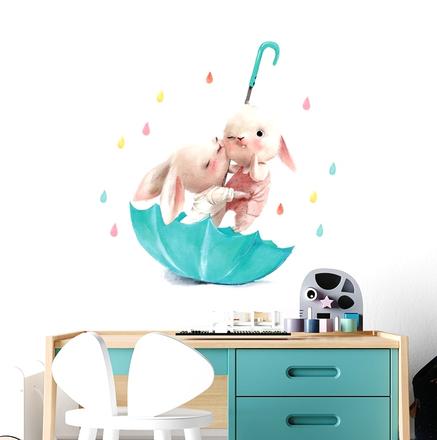 Nálepka na stenu - zajačik na dáždniku, 