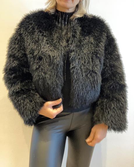 Dámska bunda z umelej kožušiny čierna (uni), l / m / xl