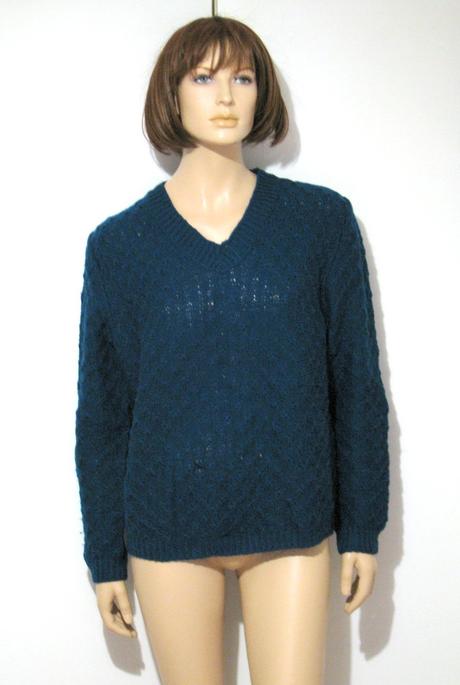 Tmavo-petrolejový štrikovaný pulóver, l