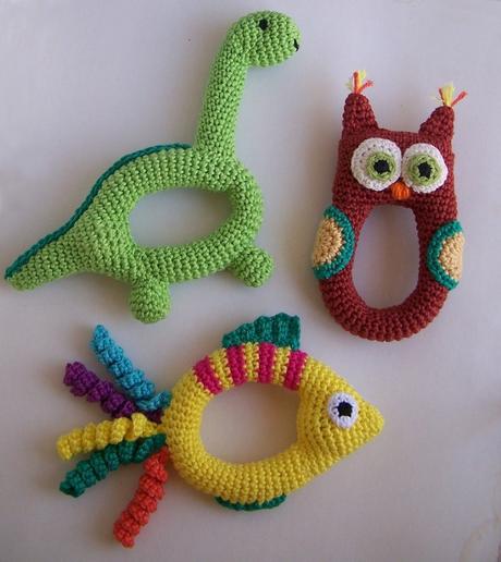 Háčkované hrkálky - rôzne zvieratká, 