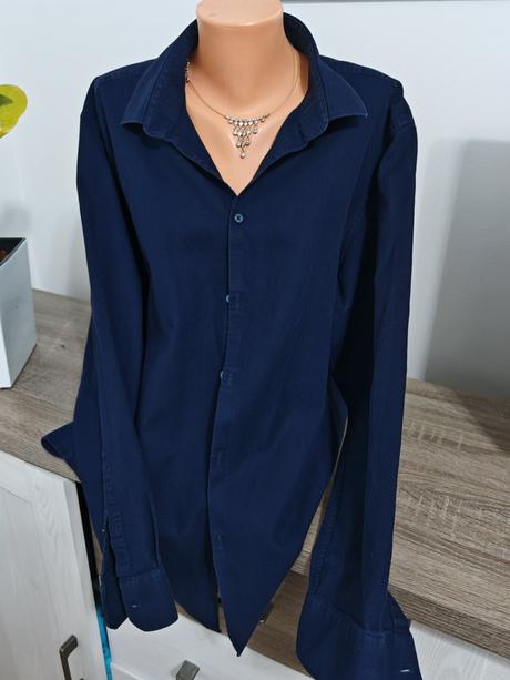 Tmavomodrá pánska košeľa xl, vrubkove kocky materi, xl