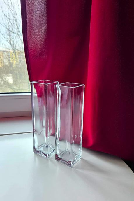 Štvorcová / hranatá váza ikea, sklo, 2 ks, 21 cm, 