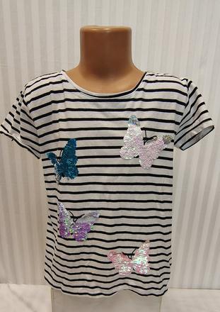 Pásikavé tričko s motýlikmi, page young 146-152 cm, 152