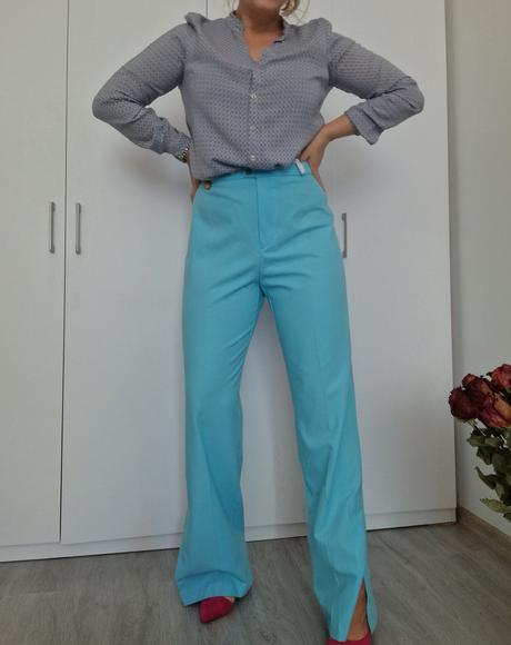 Modré nohavice s rozparkami, l