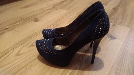 Modré platformové lodičky s kamienkami, 38