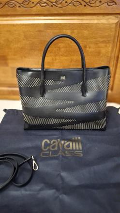 Čierna kožená kabelka cavalli class, roberto cavalli